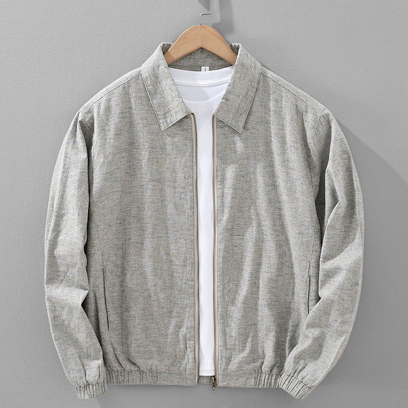Men's Zip-Up Collared Bomber Jacket - Light Grey Marl on Hanger