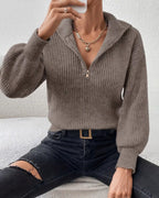 Women's Chunky Half-Zip Jumper - Brown, detail view