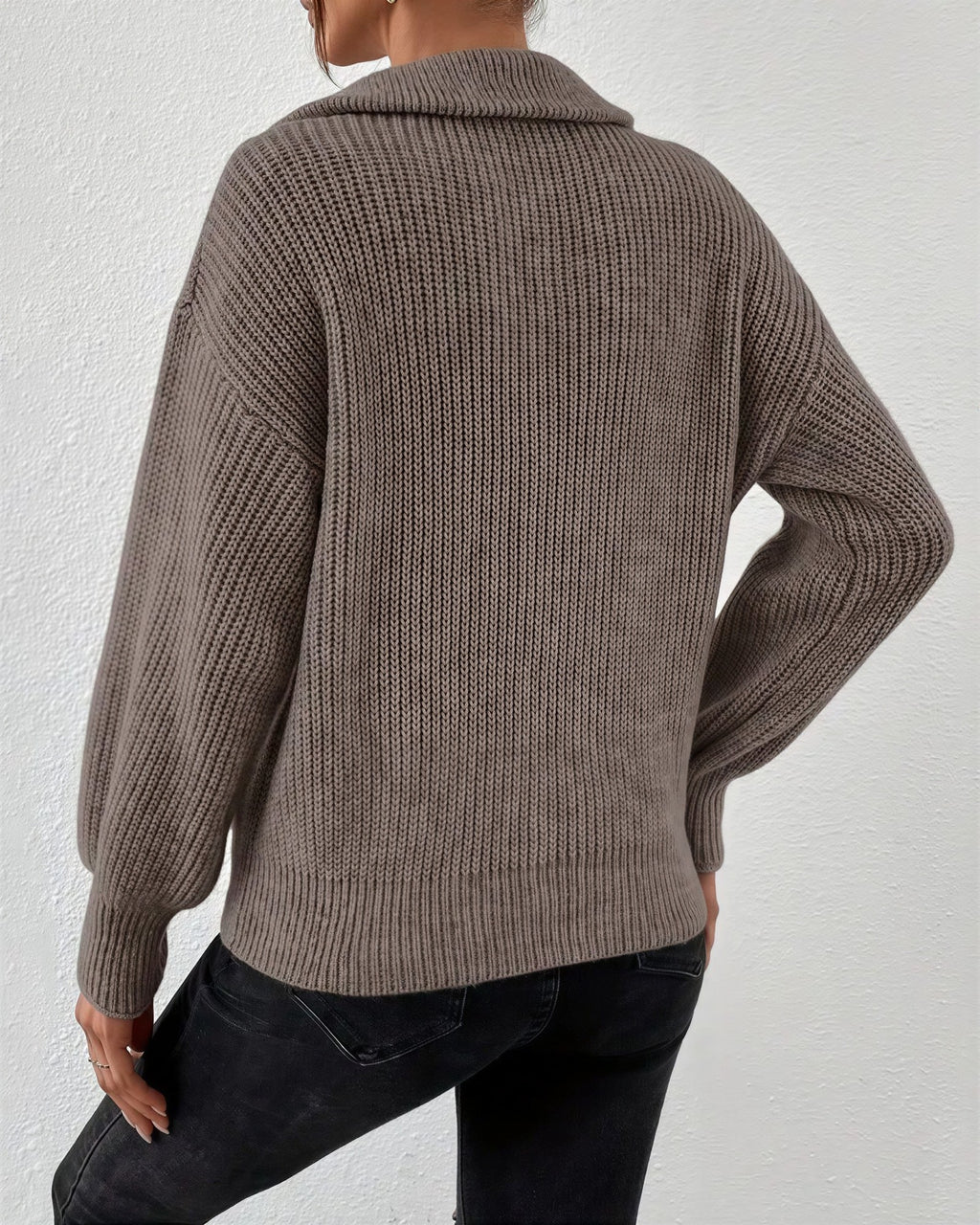 Women's Chunky Half-Zip Jumper - Brown, detail view
