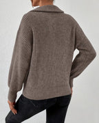 Women's Chunky Half-Zip Jumper - Brown, detail view