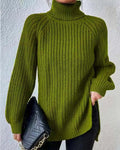 Women's Chunky Turtleneck Jumper - Green, front view