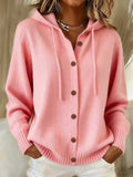Women's Hooded Knit Cardigan - Pink, front view