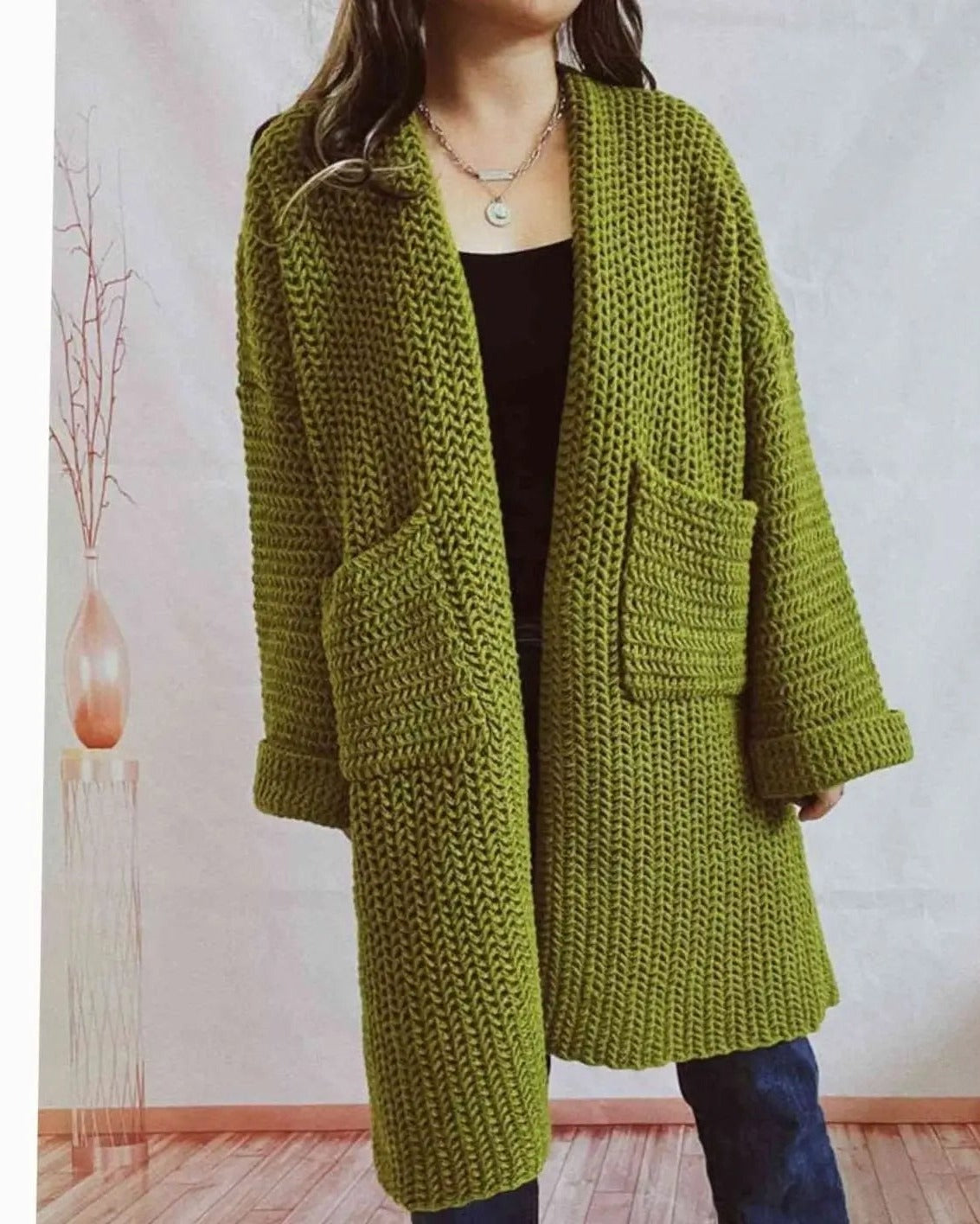 Women's Oversized Chunky Cardigan - Green, front view