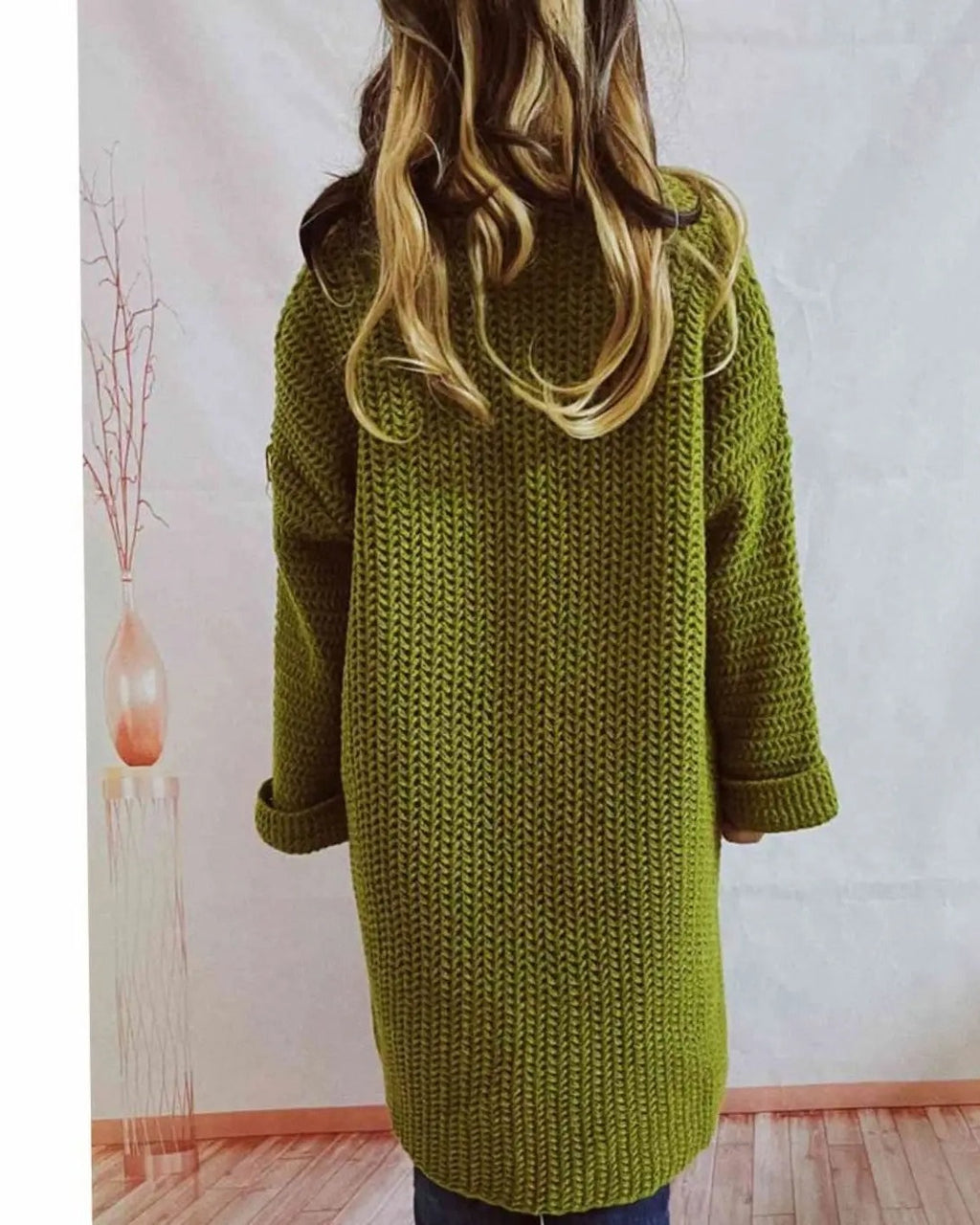 Women's Oversized Chunky Cardigan - Green, detail view