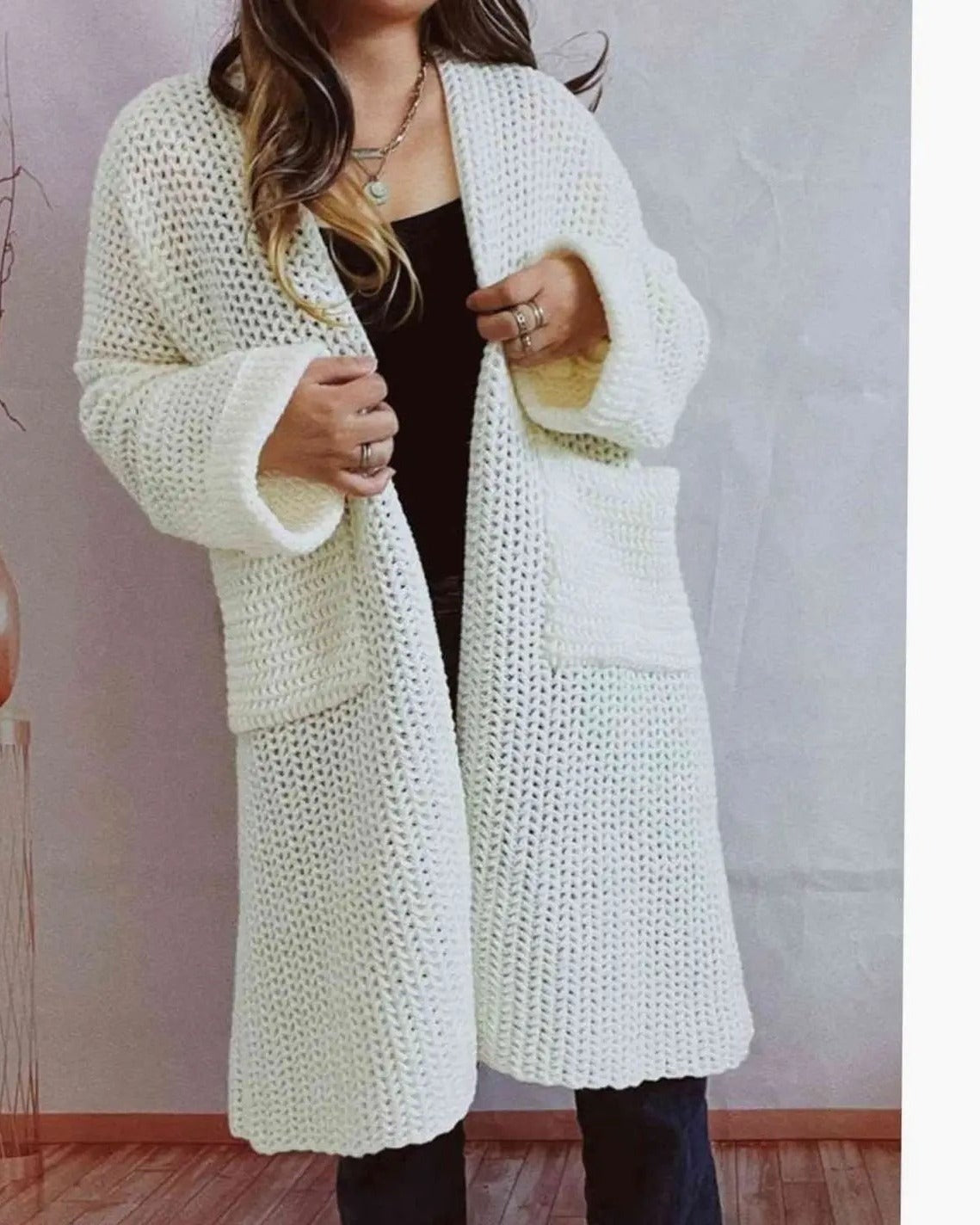 Women's Oversized Chunky Cardigan - White, front view