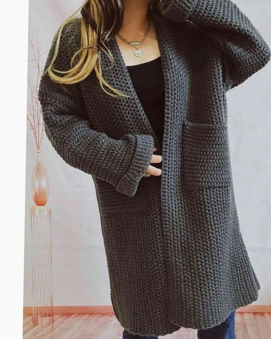Women's Oversized Chunky Cardigan - Grey, front view