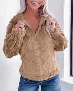 Women's Oversized Fleece Pullover - Khaki, detail view