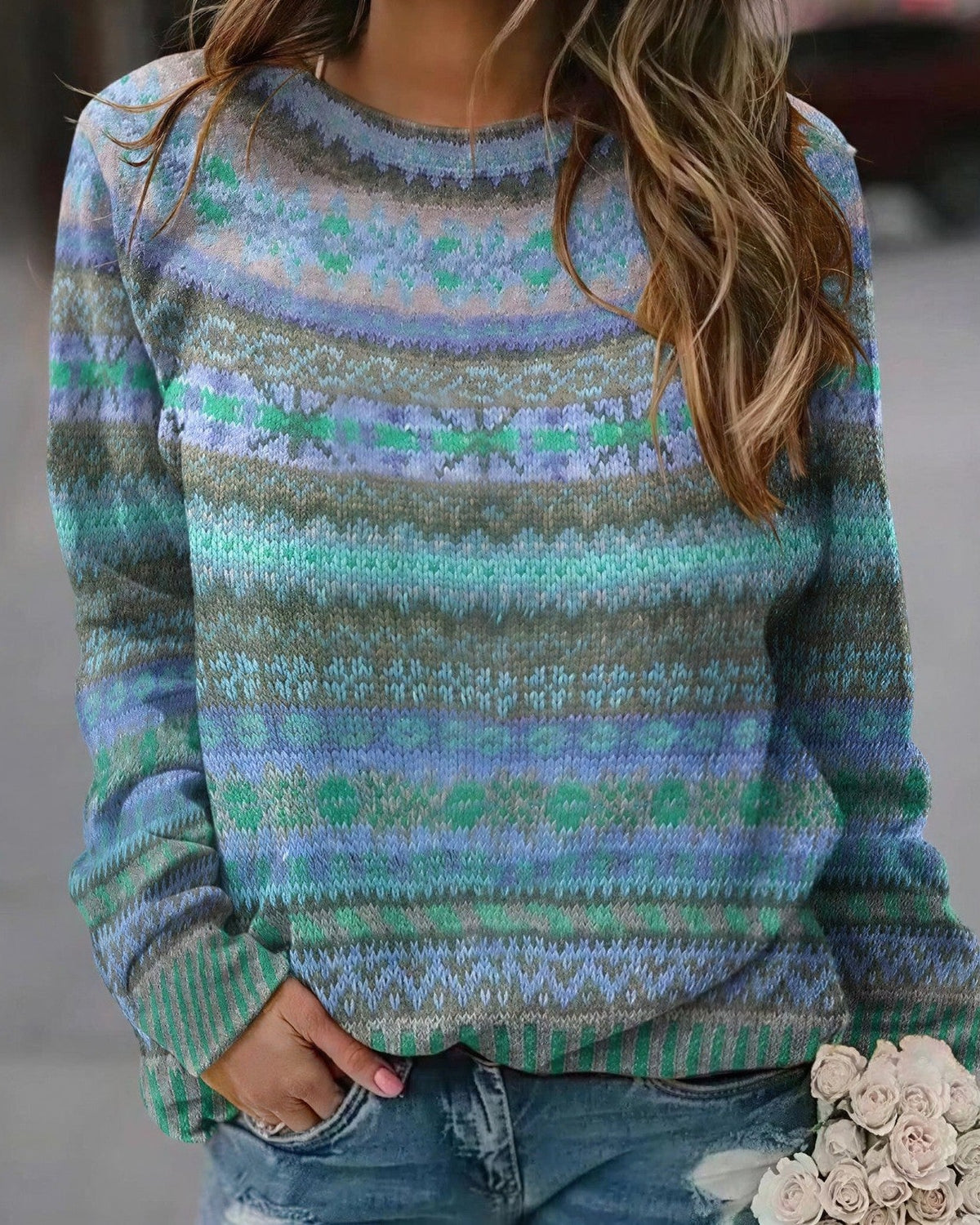 Women's Fair Isle Knit Jumper - Blue, front view