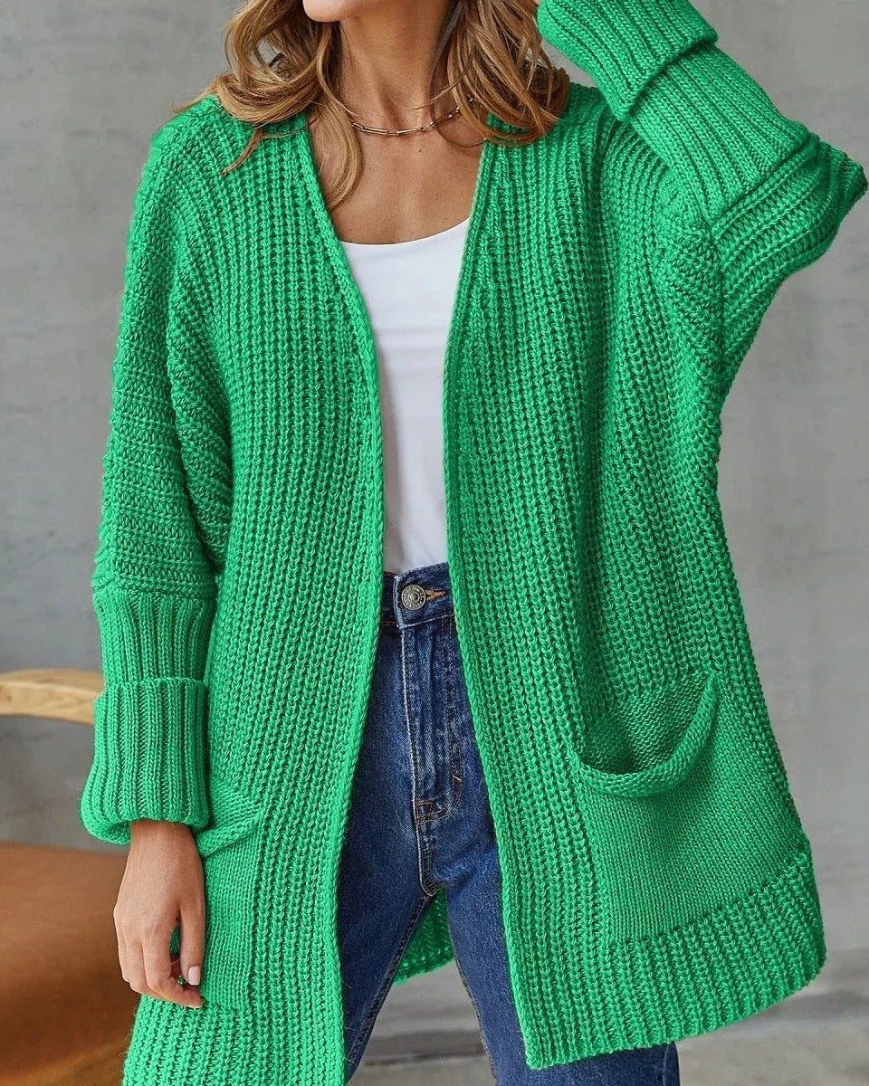 Women's Open Front Knit Cardigan - Green, front view