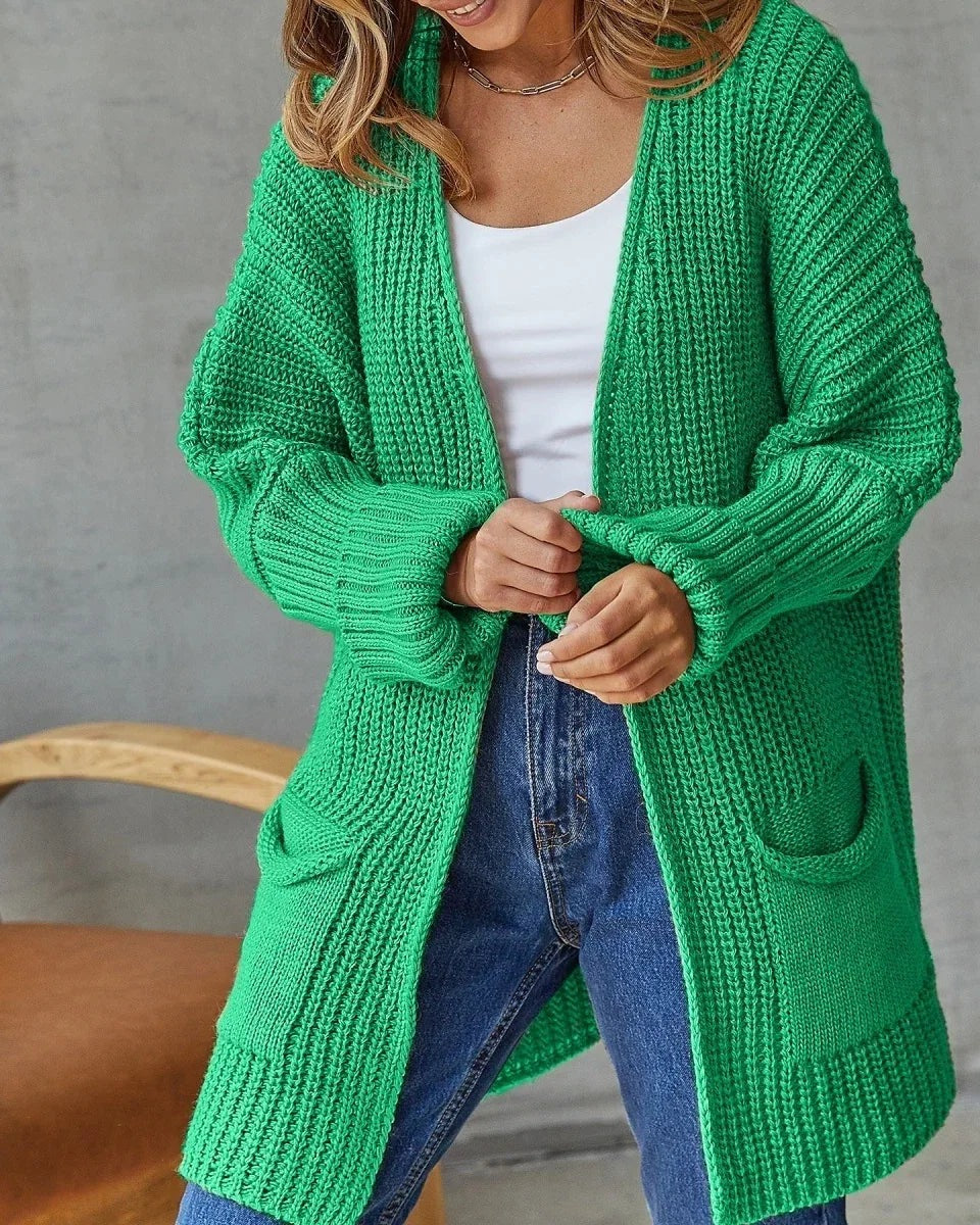 Women's Open Front Knit Cardigan - Green, detail view