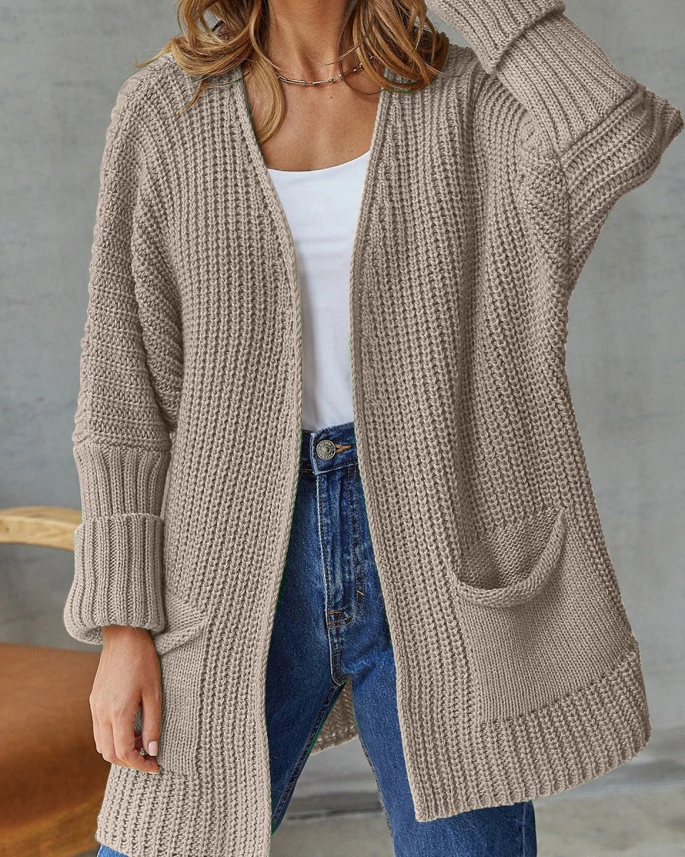Women's Open Front Knit Cardigan - Beige, front view