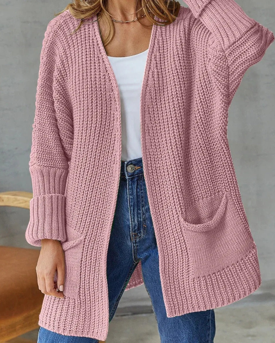 Women's Open Front Knit Cardigan - Pink, front view