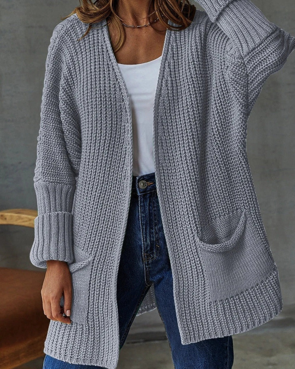 Women's Open Front Knit Cardigan - Grey, front view