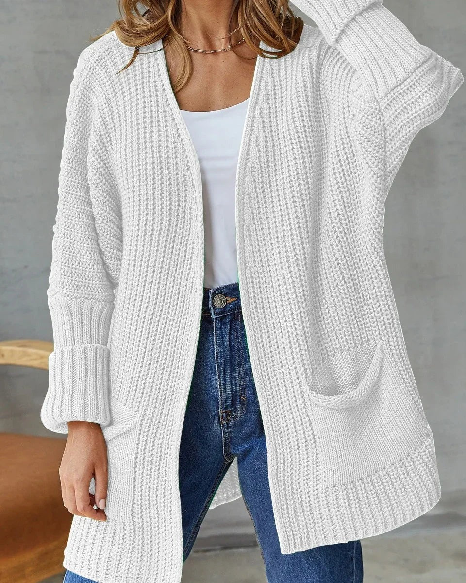 Women's Open Front Knit Cardigan - White, front view