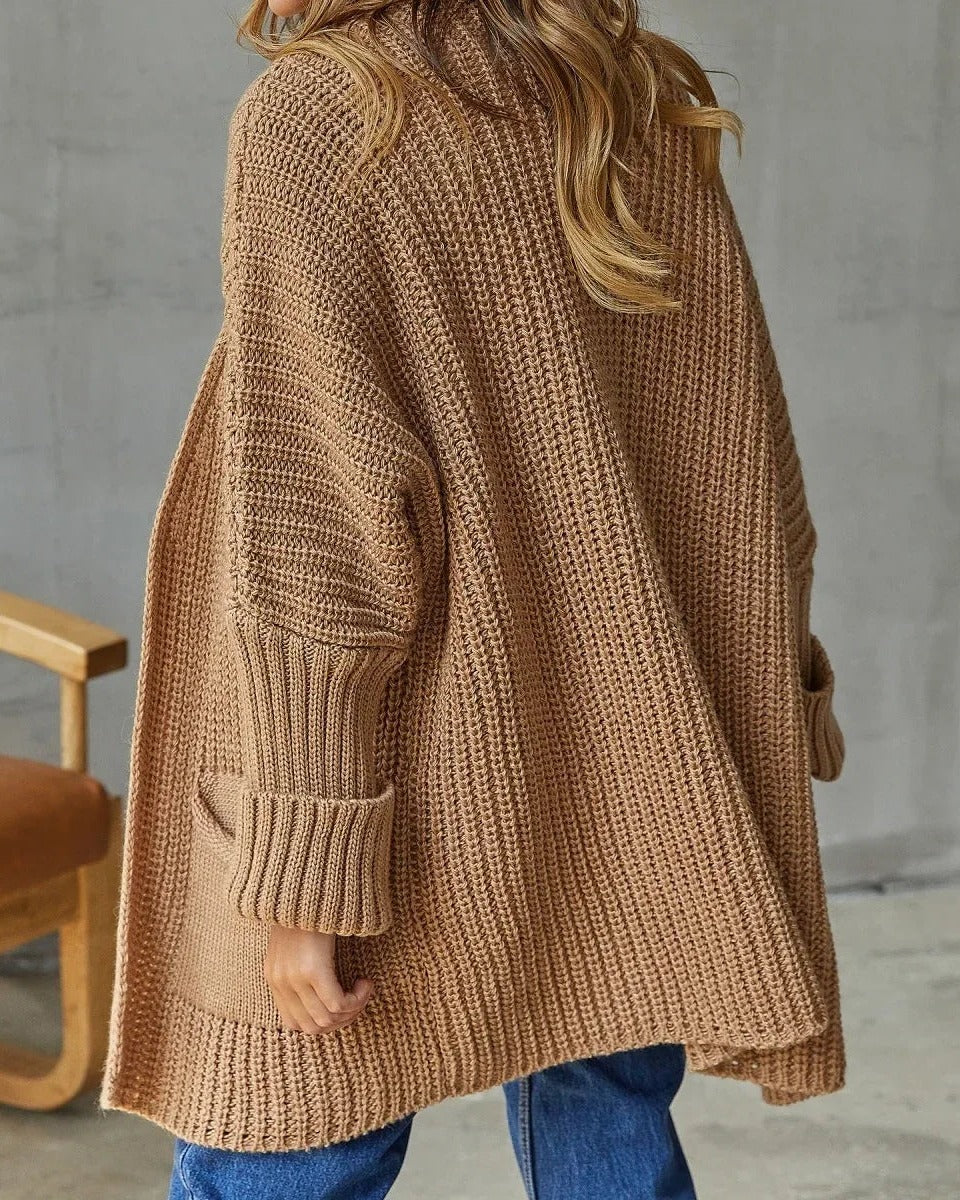Women's Open Front Knit Cardigan - Brown, front view