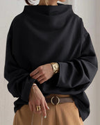 Women's Oversized Draped Neck Jumper - Black, front view