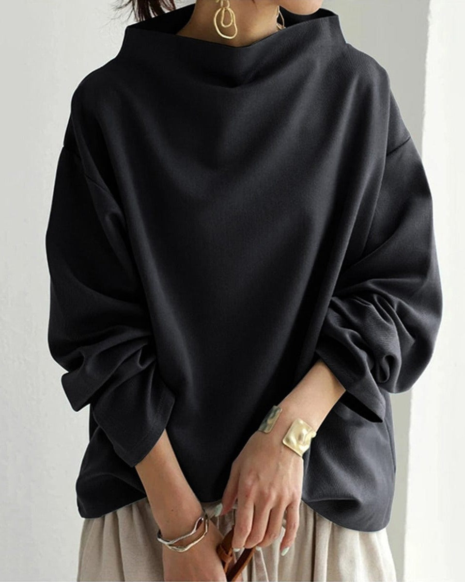 Women's Oversized Draped Neck Jumper - Black, detail view