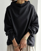 Women's Oversized Draped Neck Jumper - Black, detail view