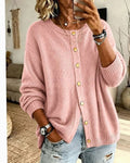 Women's Round Neck Knit Cardigan - Pink, front view