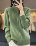 Women's Zip-Up Knit Cardigan - Green, front view