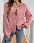 Women's Tie Front Knit Cardigan - Pink, front view