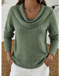 Women's Ribbed Cowl Neck Jumper - Green, front view