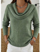 Women's Ribbed Cowl Neck Jumper - Green, front view