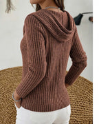 Women's Ribbed Cowl Neck Jumper - Dark Brown, detail view