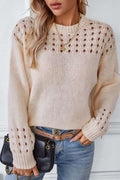 Women's Open Stitch Knit Jumper - Beige, front view