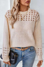 Women's Open Stitch Knit Jumper - Beige, detail view