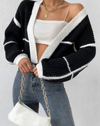 Women's Cropped Chunky Cardigan - Black, front view