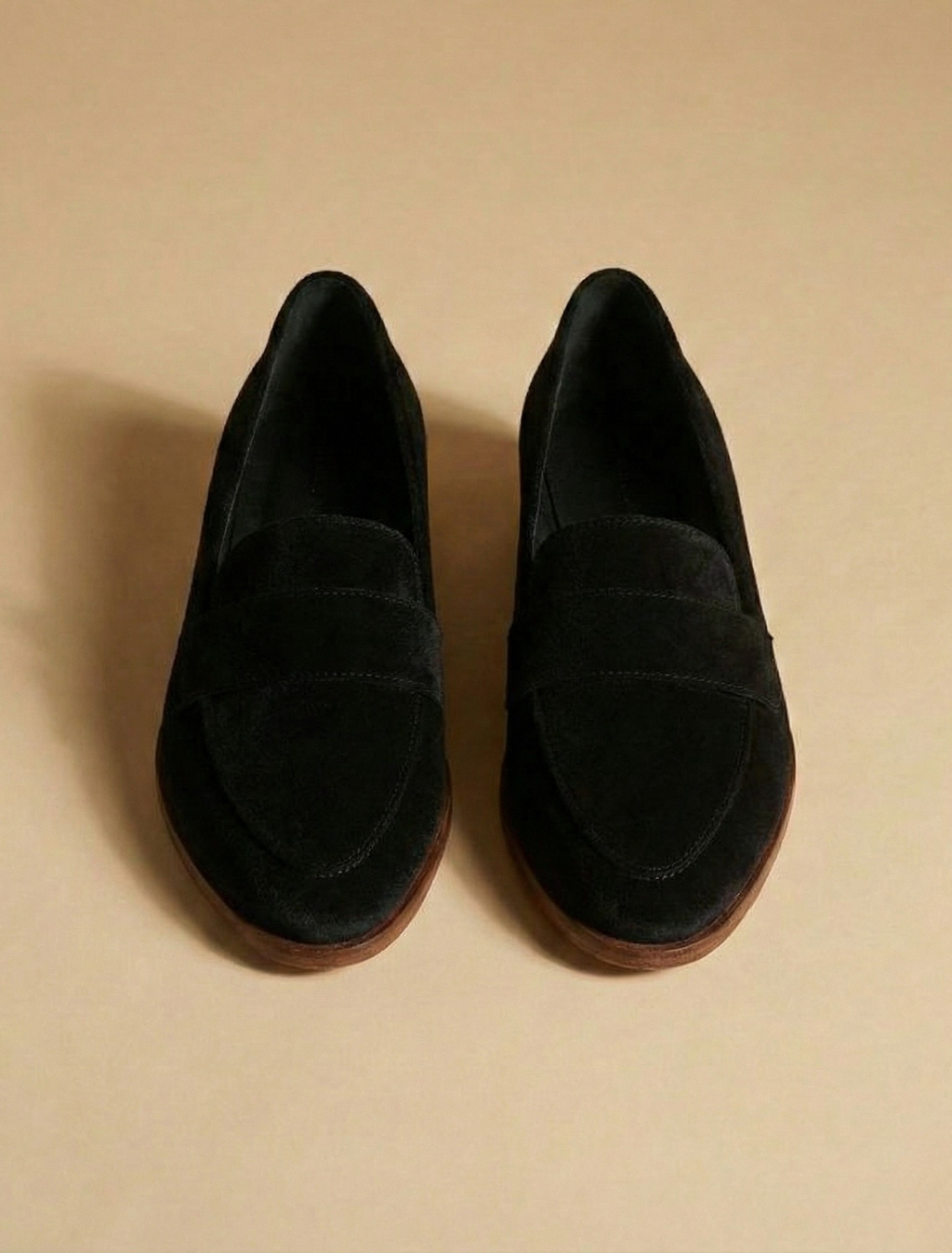 Women's Penny Loafers - Round Toe - Low Block Heel - Black, top view