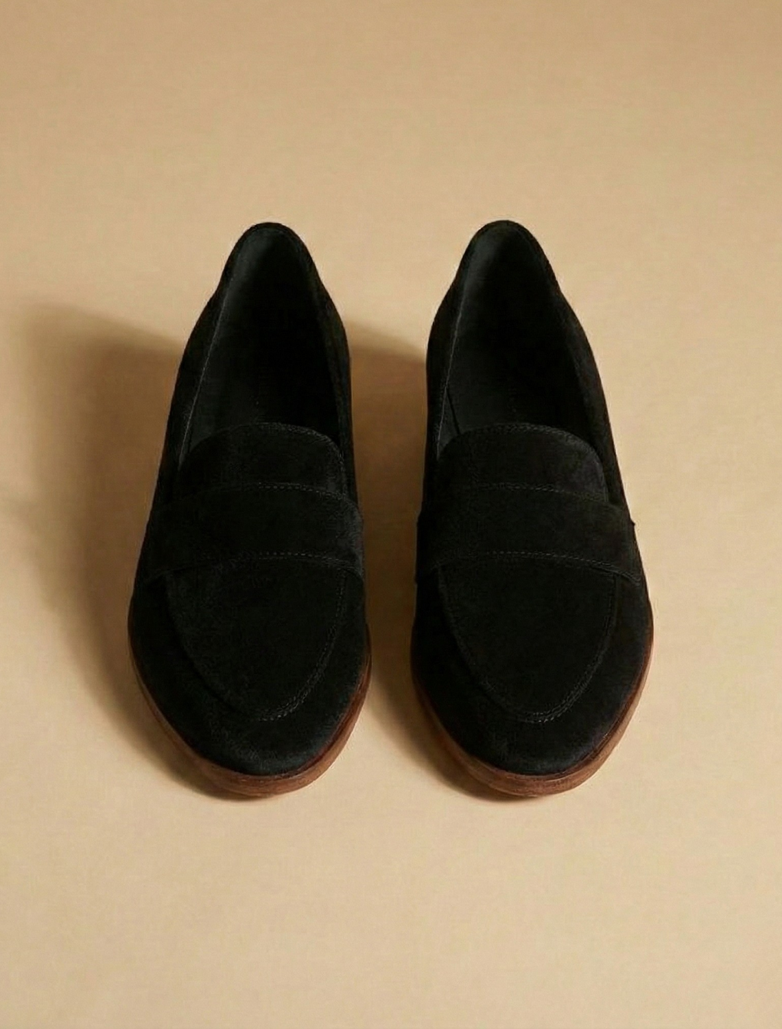 Women's Penny Loafers - Round Toe - Low Block Heel - Black, top view