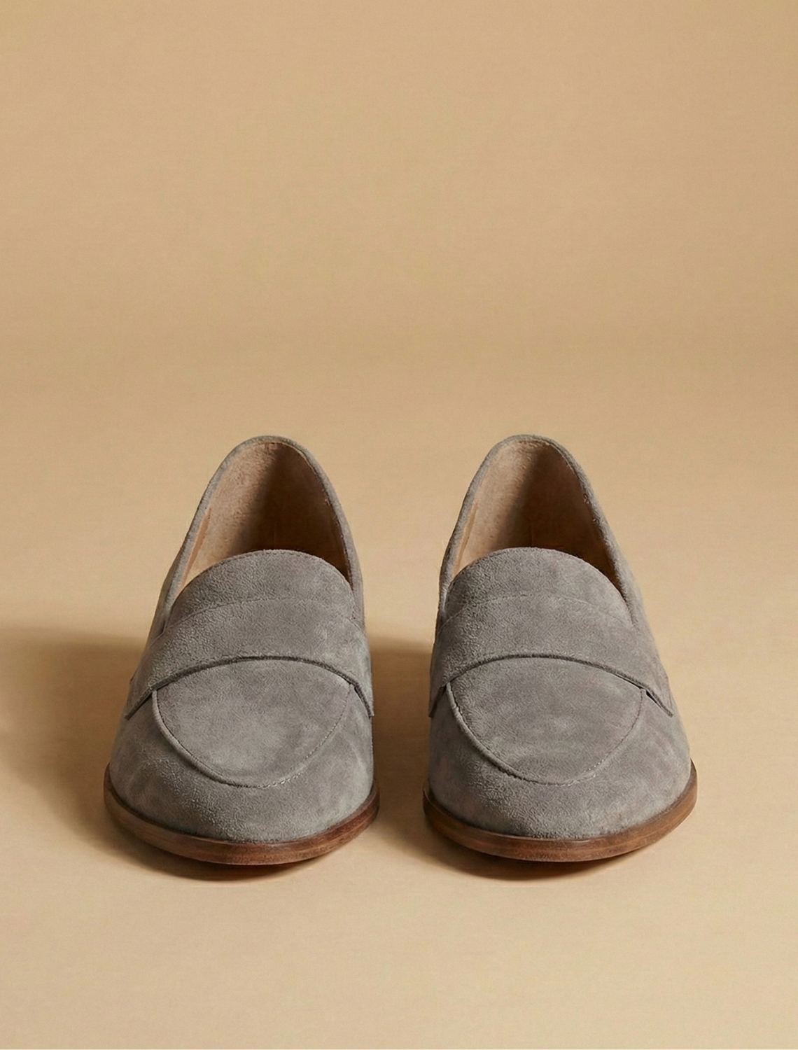 Women's Penny Loafers - Round Toe - Low Block Heel - Grey, top view