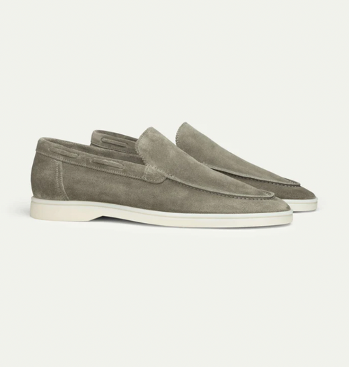 Men's Slip-On Loafers with Apron Toe and Contrast Sole - Olive Green