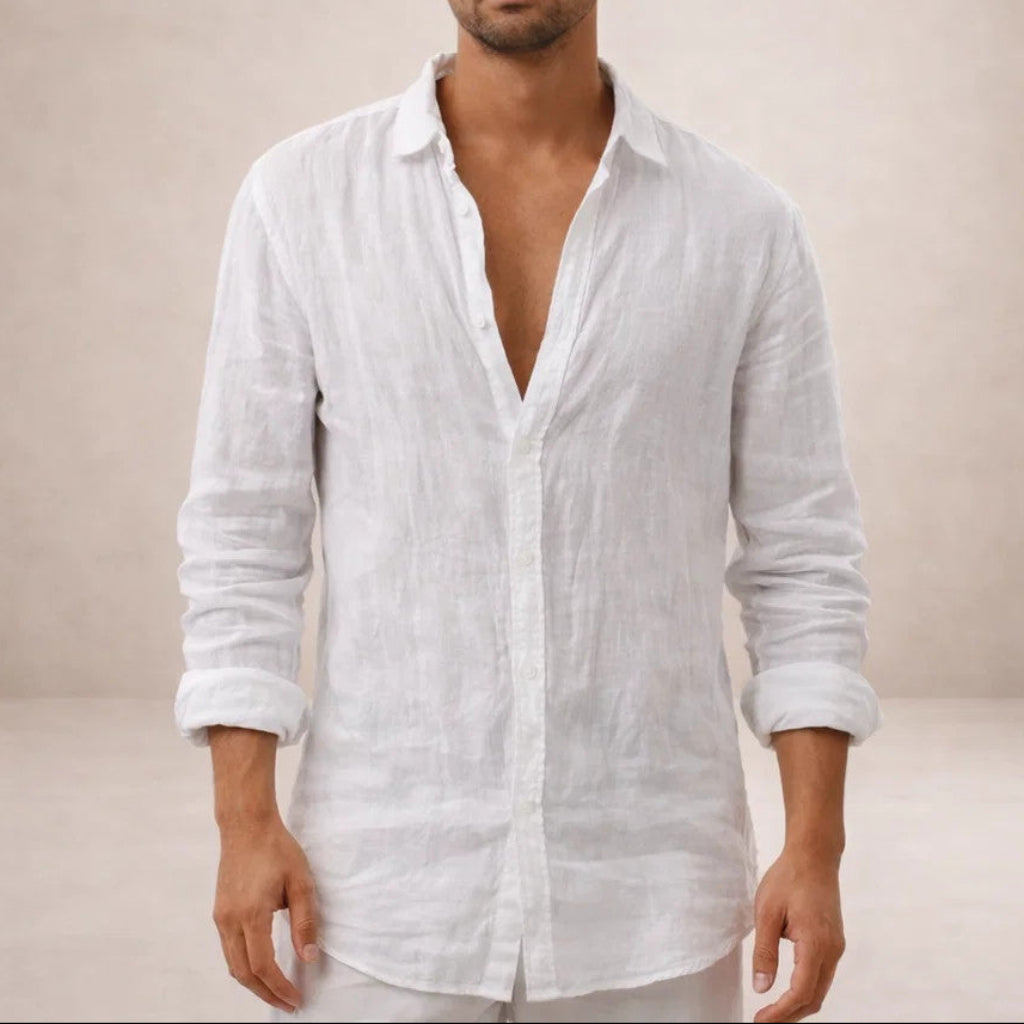 Men's Long Sleeve Button-Front Shirt - Classic Collar - White