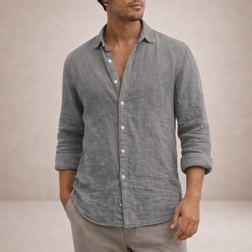 Men's Long Sleeve Button-Front Shirt - Classic Collar - Grey