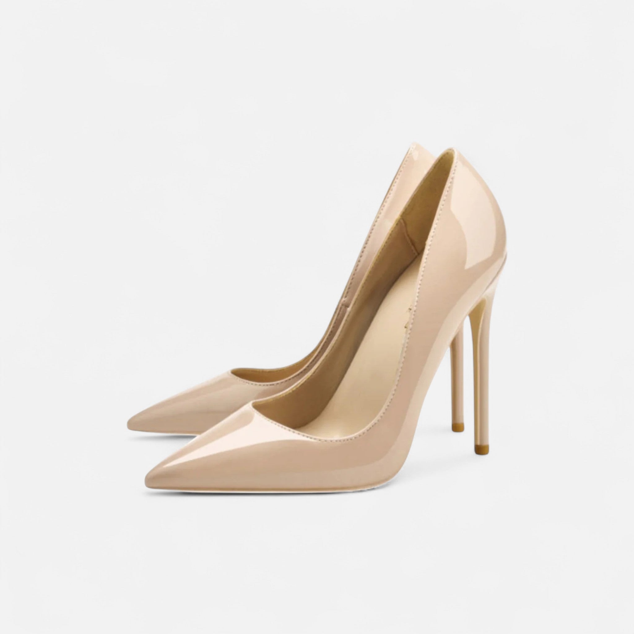 Women's Patent Court Shoes - Pointed Toe - Stiletto Heel - Beige