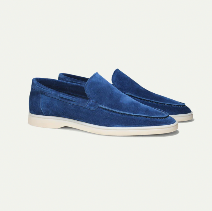 Men's Slip-On Loafers with Apron Toe and Contrast Sole - Dark Blue