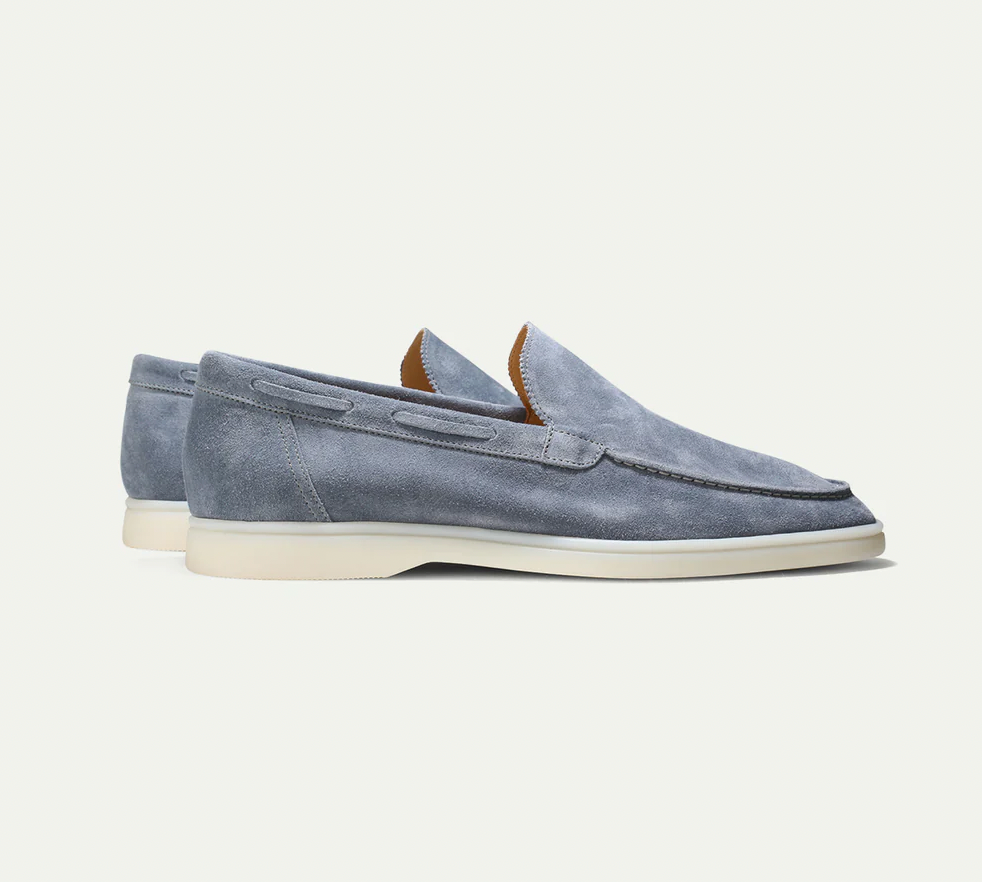 Men's Slip-On Loafers with Apron Toe and Contrast Sole - Blue