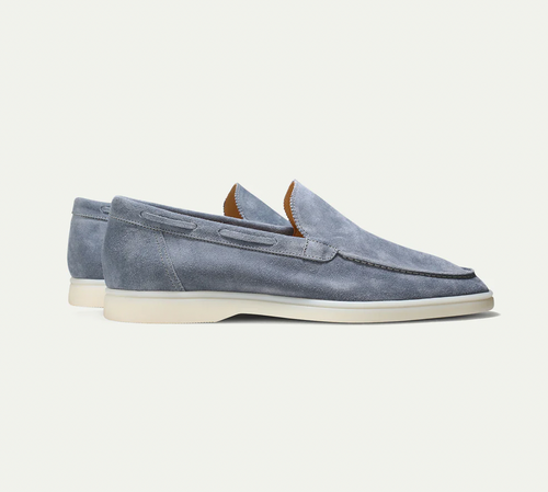 Men's Slip-On Loafers with Apron Toe and Contrast Sole - Blue