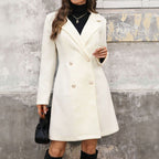 Women's Double-Breasted Wool Coat - Beige, front view