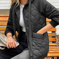 Women's Quilted Hooded Jacket - Black, front view