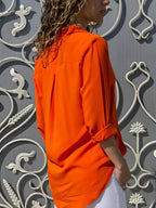 Women's V-Neck Button-Front Blouse - Long Sleeve - Orange, back view