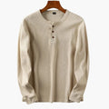 Men's Ribbed Knit Henley Top - Three-Button Placket - Khaki