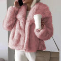 Women's Cropped Faux Fur Jacket - Pink, front view