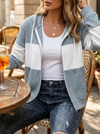 Women's Colour Block Knit Hoodie - Sky Blue, front view