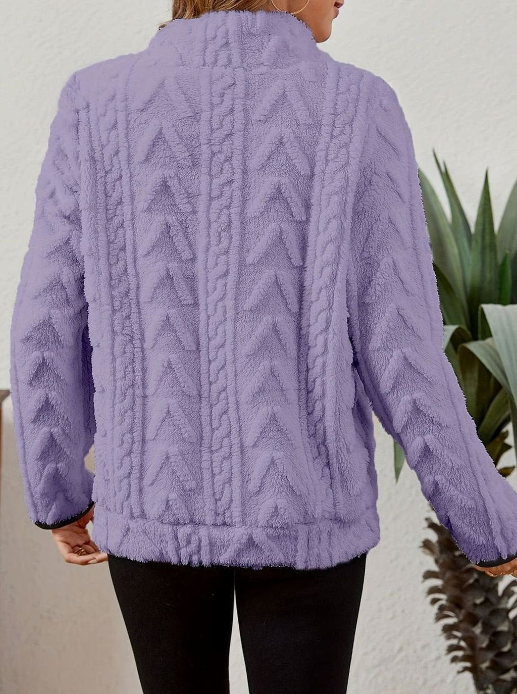 Women's Textured Fleece Pullover - Purple, detail view