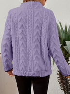 Women's Textured Fleece Pullover - Purple, detail view