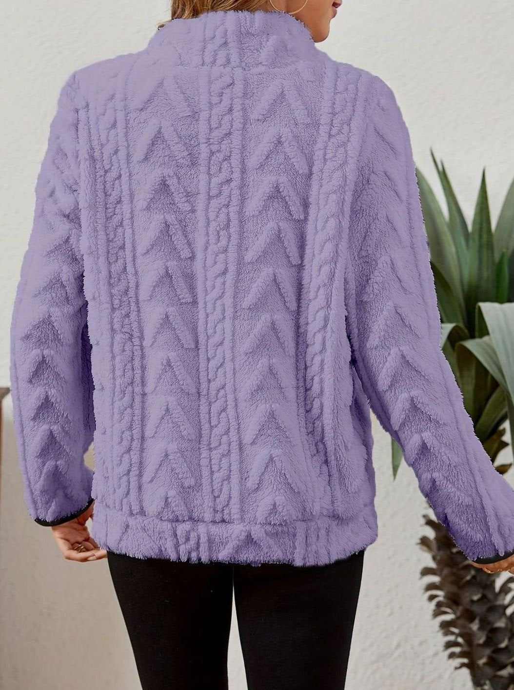 Women's Textured Fleece Pullover - Purple, detail view
